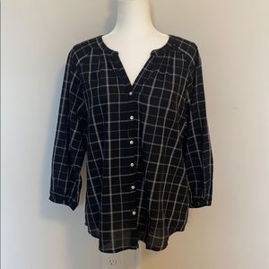 Black Windowpane Button Down Blouse from Old Navy